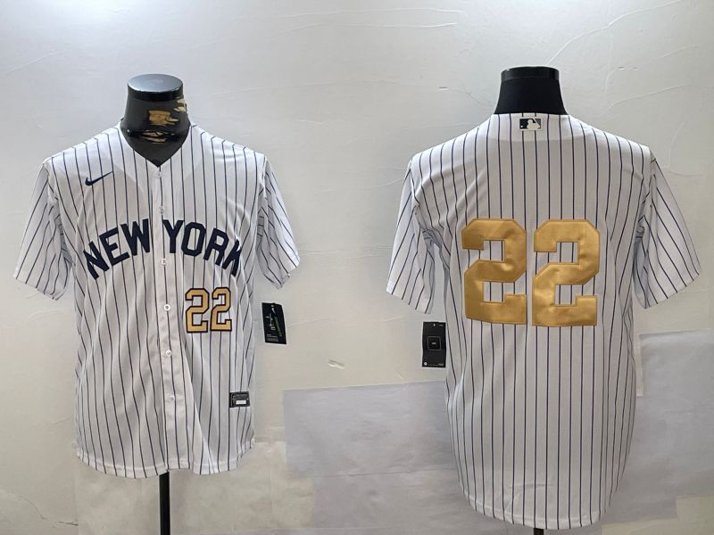 Men New York Yankees #22 No Name White Stripe Fashion Nike 2024 MLB Jersey style 2